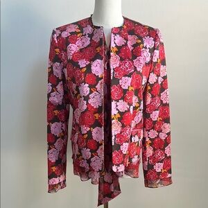 Linda Allard Ellen Tracy Floral Red Pink Blazer Jacket w Top
